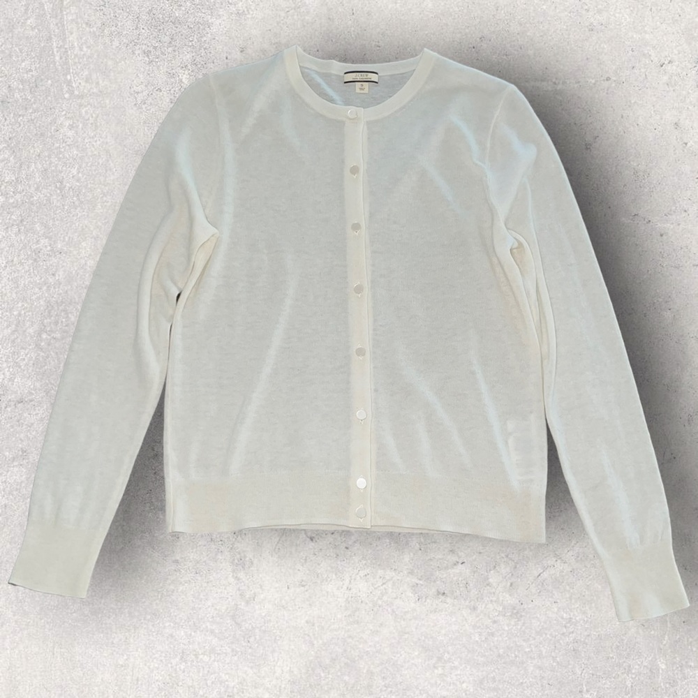 J Crew Collection Cream 100% Cashmere Button Down Cardigan Sweater Size Small